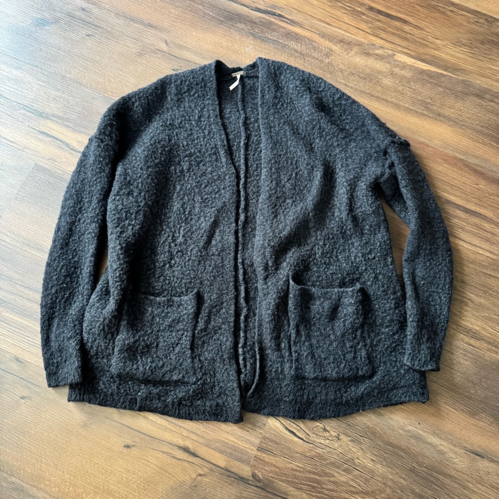 Fee People Open Front Black Wool Blend Cardigan